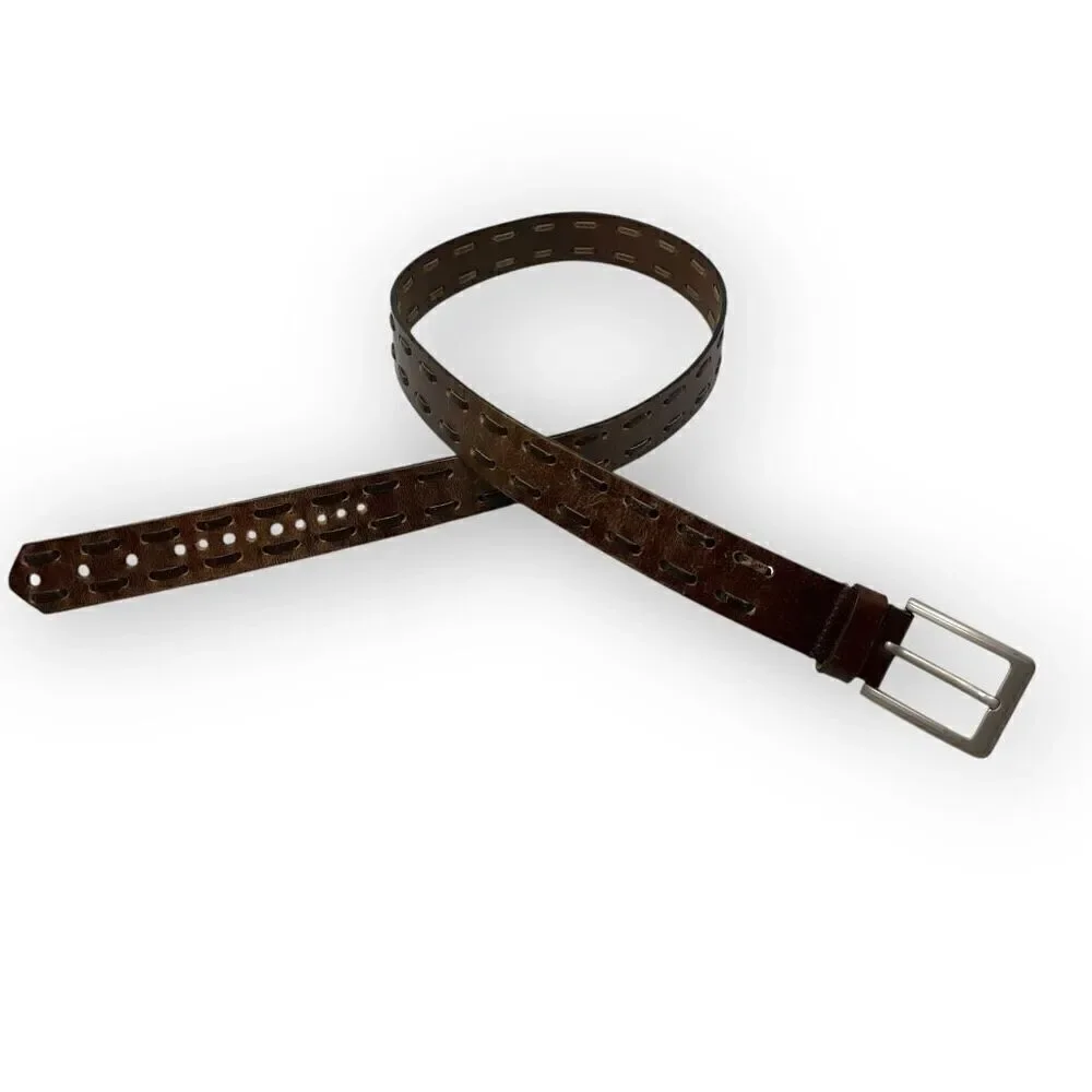 Vintage Two Tone Brown Leather Whipstitch Belt Men’s Size XL Flawed